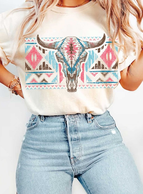 Aztec Pattern Western Cow Skull