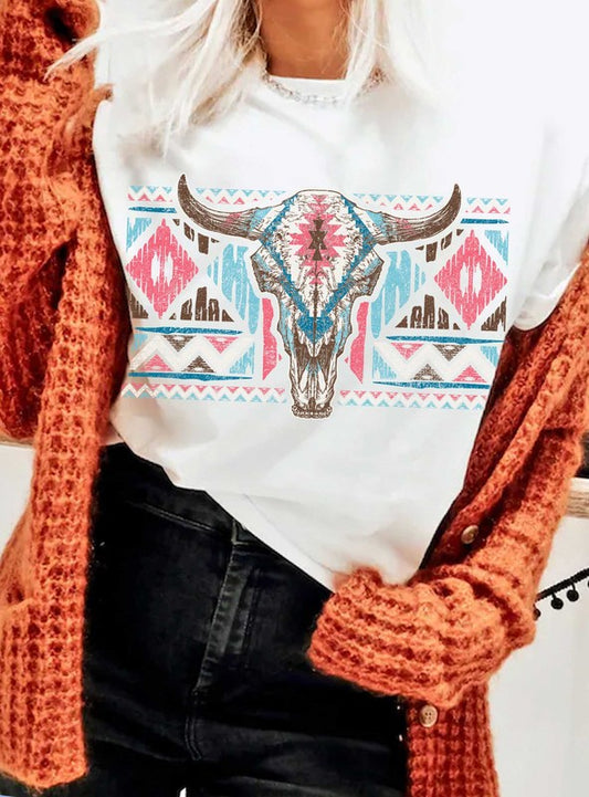 Aztec Pattern Western Cow Skull