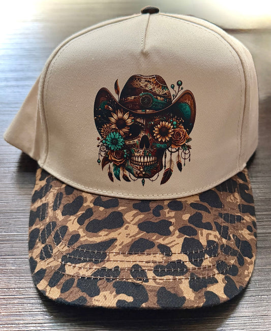 Desert Rose Skull- Western Turquoise Leopard Hat